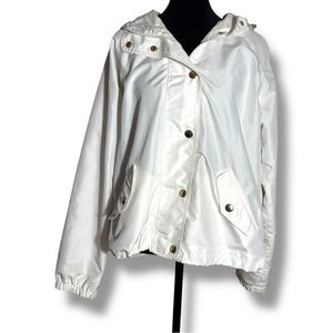 Chaps Vintage Women's Cream Hooded Utility Jacket With Gold Button Details